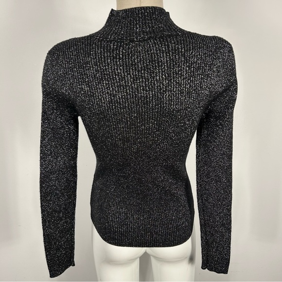 Ellie Tahari Black and Silver Ribbed Turtleneck Sweater S - Picture 5 of 11